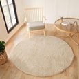 Moda Round Rug - Shaggy Solid Color Plush Pile - Beige - Sizes Available