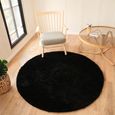 Moda Round Rug - Shaggy Solid Color Plush Pile - Black - Sizes Available