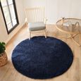 Moda Round Rug - Shaggy Solid Color Plush Pile - Dark Blue - Sizes Available