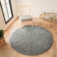 Moda Round Rug - Shaggy Solid Color Plush Pile - Dark Grey - Sizes Available