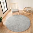 Moda Round Rug - Shaggy Solid Color Plush Pile - Light Grey - Sizes Available