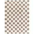 Urban Rug - Modern Shaggy - Cream and Brown Checkered - Sizes Available