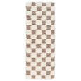 Urban Runner - Shaggy Modern Plush Pile - Cream and Brown Checkered - 80cm x 220cm