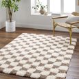 Urban Rug - Modern Shaggy - Cream and Brown Checkered - Sizes Available