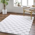 Urban Rug - Shaggy Modern Plush Pile - Light Grey Checkered - Sizes Available