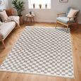 Birmingham Rug - Modern Shaggy Checkered - Ivory & Grey - Sizes Available
