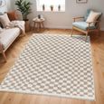 Birmingham Rug - Modern Shaggy Checkered - BMM2322 - Ivory & Tan - Sizes Available