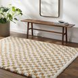 Birmingham Rug - Modern Shaggy Checkered - BMM2323 - Ivory & Tan - Sizes Available