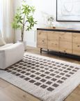 Fossay Rug - Machine Washable Modern Shaggy - FSG2318 - Ivory & Dark Brown - Sizes Available
