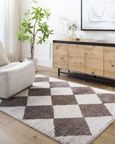 Fossay Rug - Machine Washable Modern Shaggy - FSG2323 - Ivory & Dark Brown - Sizes Available