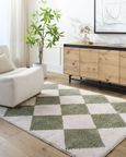 Fossay Rug - Machine Washable Modern Shaggy - FSG2325 - Ivory & Green - Sizes Available