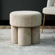 Footstool - Round - Beige Chenille Fabric