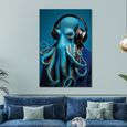 Blue Octopus Tempered Glass Wall Art