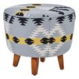 Cefena Footstool - Round - Blue Fabric