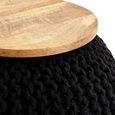 Fusion Pouffe - Mango Wood with Black Woven Round Design