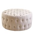 Haley Footstool - Tufted - Round - Beige Velvet Fabric