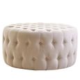 Haley Footstool - Tufted - Round - Beige Velvet Fabric