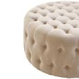 Haley Footstool - Tufted - Round - Beige Velvet Fabric