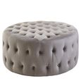 Haley Footstool - Tufted - Round - Grey Velvet Fabric