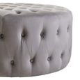 Haley Footstool - Tufted - Round - Grey Velvet Fabric