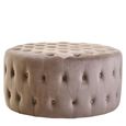 Haley Footstool - Tufted - Round - Mink Velvet Fabric