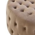 Haley Footstool - Tufted - Round - Mink Velvet Fabric