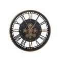 Wall Clock - Round - Industrial Gold and Black Metal Gears