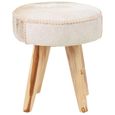 Kendari Footstool - Round - Beige Leather with Teak Wood
