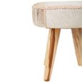 Kendari Footstool - Round - Beige Leather with Teak Wood