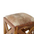 Kendari Footstool - Square - Brown Goat Leather with Teak Wood