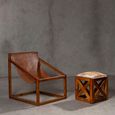 Kendari Footstool - Square - Brown Goat Leather with Teak Wood