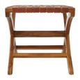 Kendari Stool - Square - Brown Leather with Teak Wood