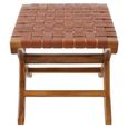 Kendari Stool - Square - Brown Leather with Teak Wood