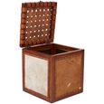 Kendari Stool - Brown Leather with Teak Wood - Storage