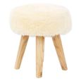 Kendari Footstool - Round - Cream Faux Fur with Teak Wood