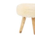 Kendari Footstool - Round - Cream Faux Fur with Teak Wood