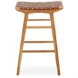 Kendari Stool - Light Brown Leather with Teak Wood