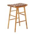Kendari Stool - Light Brown Leather with Teak Wood