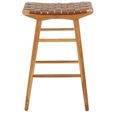Kendari Stool - Light Brown Leather with Teak Wood