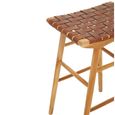 Kendari Stool - Light Brown Leather with Teak Wood
