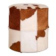 Kensington Townhouse Pouffe - Round - Brown and White Leather