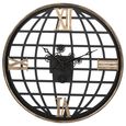 Open Globe Wall Clock - Black Metal - Cogs - Round