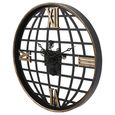 Open Globe Wall Clock - Black Metal - Cogs - Round