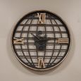 Open Globe Wall Clock - Black Metal - Cogs - Round