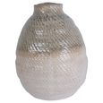 Vase - Taupe and White Ceramic - Woven Effect