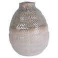 Vase - Taupe and White Ceramic - Woven Effect