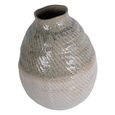 Vase - Taupe and White Ceramic - Woven Effect