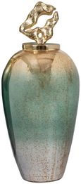 Betany Ceramic Jar - Gold, Green and White - Large