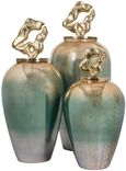 Betany Ceramic Jar - Gold, Green and White - Medium