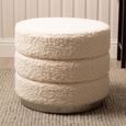 Ottoman Footstool - Round - White Boucle Fabric